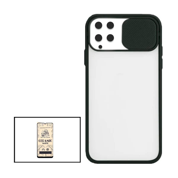 Kit Capa Slide Window Anti Choque Frosted + Película CeramicGlass para Samsung Galaxy M32 - Preto