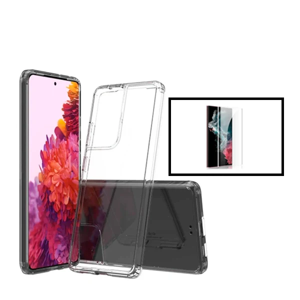 Kit Capa SuperProtect Anti-Shock +Película de Vidro Temperado Curved para Samsung Galaxy S22 Ultra 5G - Transparente