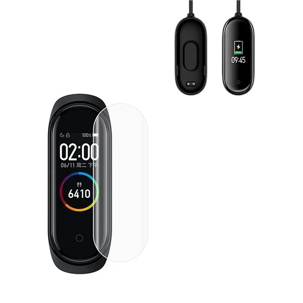 Kit Carregador Usb Charger + Película Protectora Ecrã Gel Full Cover para Xiaomi Mi Band 6 / Mi Smart Band 6