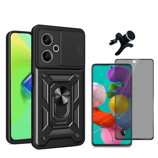 Kit Película 5d Anti-Spy + Capa Magnetic Military Defender Slide Window Anti-Impacto + Suporte Magnético de Carro Reforçad...