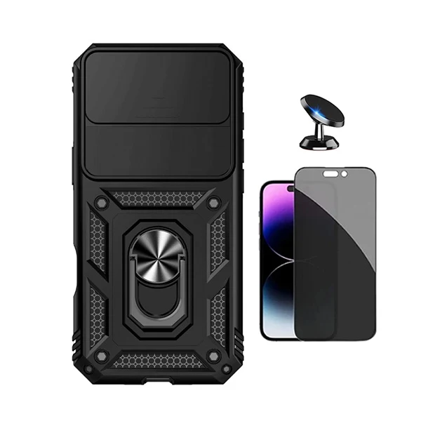 Kit Película Anti-Spy + Capa Magnetic Slide Window + Suporte Magnético PHONECARE Para Apple iPhone 17 Air - Preto