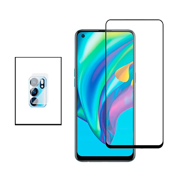 Kit Película de Camara Traseira + Vidro Premium Full Cover para Oppo Reno6