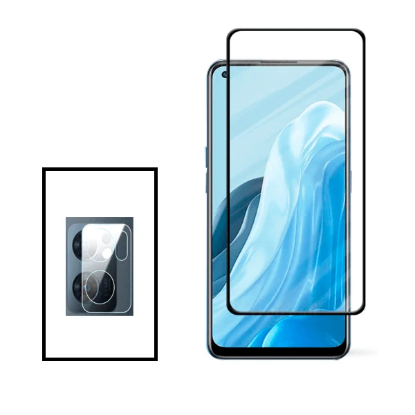 Kit Película de Camara Traseira + Vidro Premium Full Cover para Oppo Find X5 Lite - Transparente/Preto