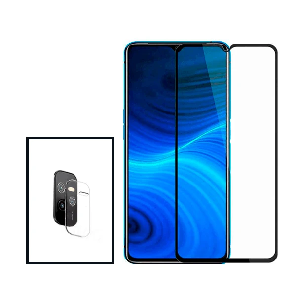 Kit Película de Camara Traseira + Vidro Premium Full Cover para Realme C35 - Transparente/Preto