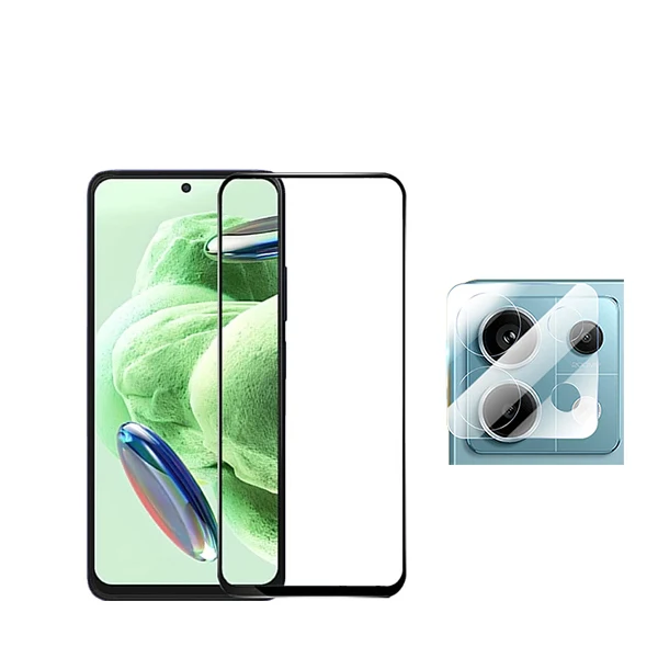 Kit Película de Camara Traseira + Vidro Premium Full Cover para Xiaomi Redmi Note 13 Pro - Transparente/Preto