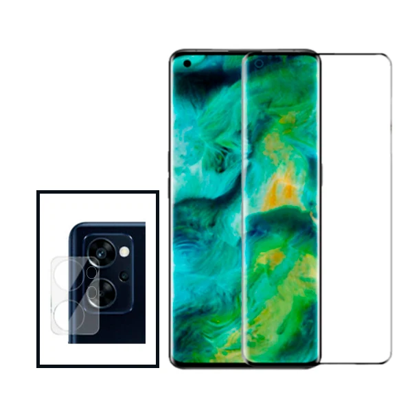 Kit Película de Camara Traseira + Vidro Premium Full Cover para Realme 9i - Transparente/Preto