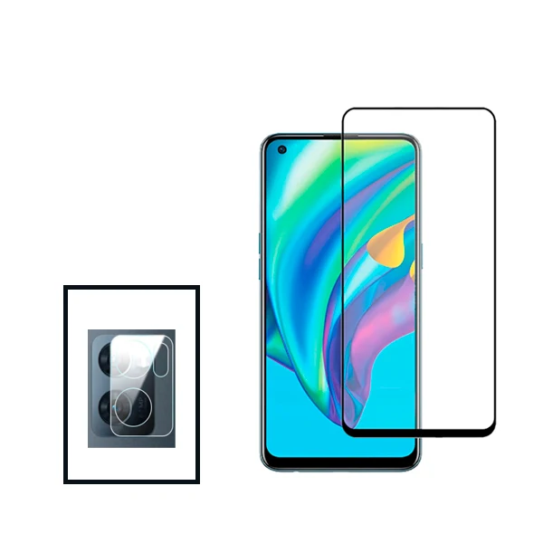 Kit Película de Camara Traseira + Vidro Premium Full Cover para Oppo A96 - Transparente/Preto