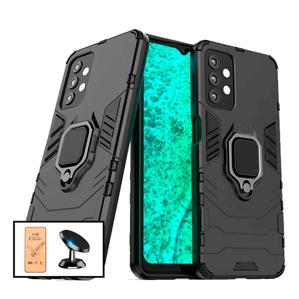 Kit Película CeramicGlass + Capa 3X1 Military Defender + Suporte Magnético de Carro para Samsung Galaxy A52 5G