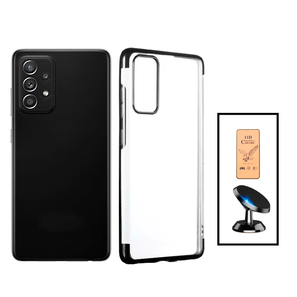 Kit Película CeramicGlass + Capa SlimArmor + Suporte Magnético de Carro para Samsung Galaxy A52s 5G - Preto