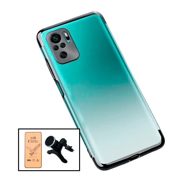 Kit Película CeramicGlass + Capa SlimArmor + Suporte Magnético de Carro Reforçado para Xiaomi Redmi Note 10 Pro - Preto