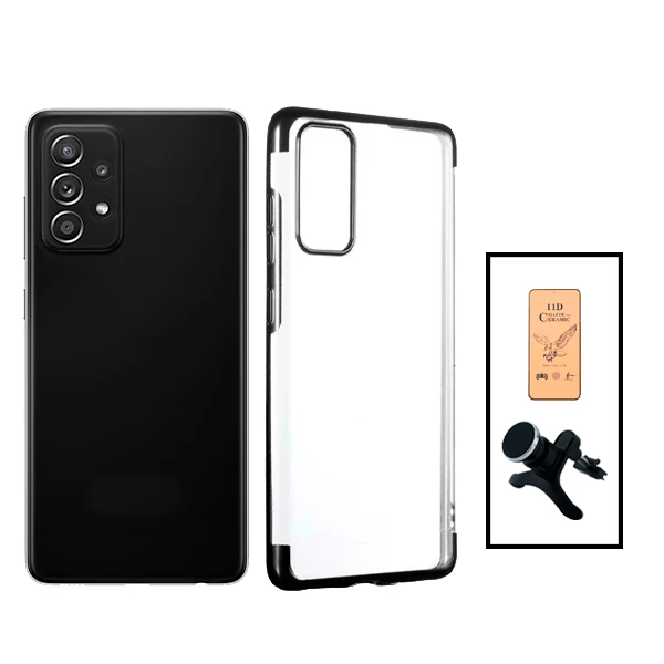 Kit Película CeramicGlass + Capa SlimArmor + Suporte Magnético de Carro Reforçado para Samsung Galaxy A52 - Preto