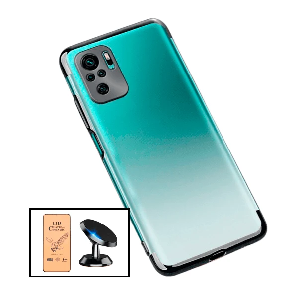 Kit Película CeramicGlass + Capa SlimArmor + Suporte Magnético de Carro para Xiaomi Redmi Note 10 Pro - Preto