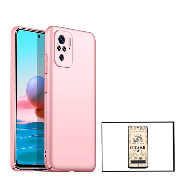 Kit Película CeramicGlass + Capa SlimShield para Xiaomi Redmi Note 10 Rosa