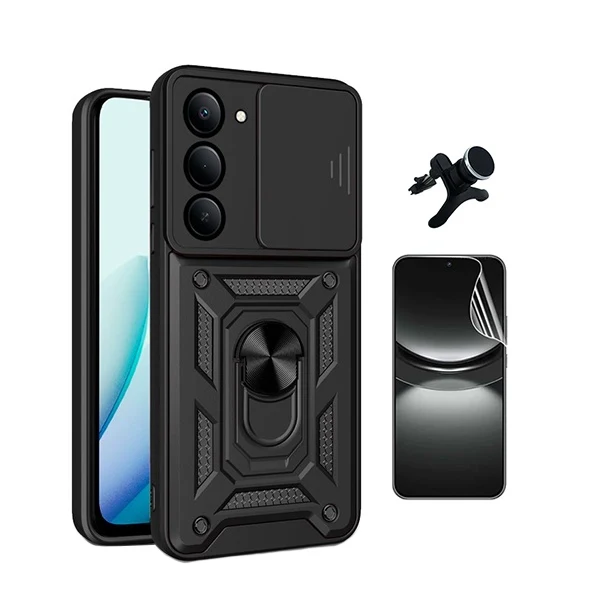 Kit Película Hydrogel Frente + Capa Magnetic Slide Window + Suporte Magnético Reforçado PHONECARE Para Xiaomi Redmi 15 4G...