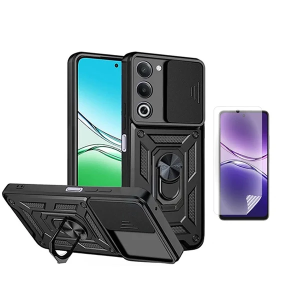 Kit Película Hydrogel Frente + Capa Magnetic Slide Window PHONECARE Para Oppo A5 4G - Preto