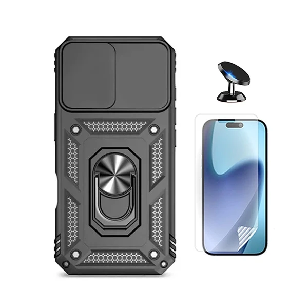 Kit Película Hydrogel Frente + Capa Magnetic Slide Window + Suporte Magnético PHONECARE Para Apple iPhone 17 - Preto