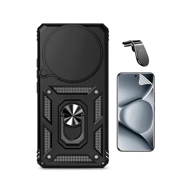 Kit Película Hydrogel Frente + Capa Magnetic Slide Window + Suporte L PHONECARE Para Xiaomi Redmi Note 15 5G - Preto