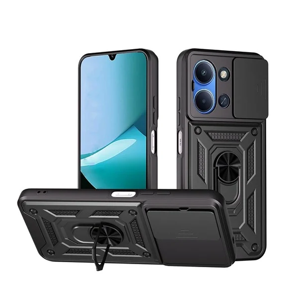 Kit Película Hydrogel Frente + Capa Magnetic Slide Window + Suporte L PHONECARE Para Xiaomi Redmi 15C 4G - Preto