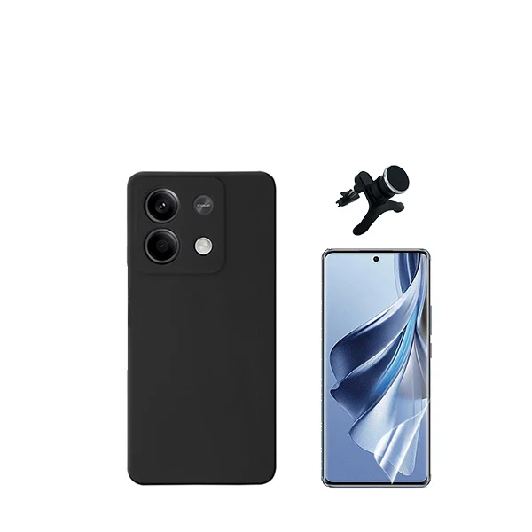 Kit Película Hydrogel Full Cover Frente + Capa Silicone Líquido + Suporte Magnético de Carro Reforçado para Xiaomi Redmi N...