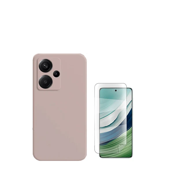 Kit Película Hydrogel Full Cover Frente + Capa Silicone Líquido para Xiaomi Redmi Note 13 Pro+ - Rosa