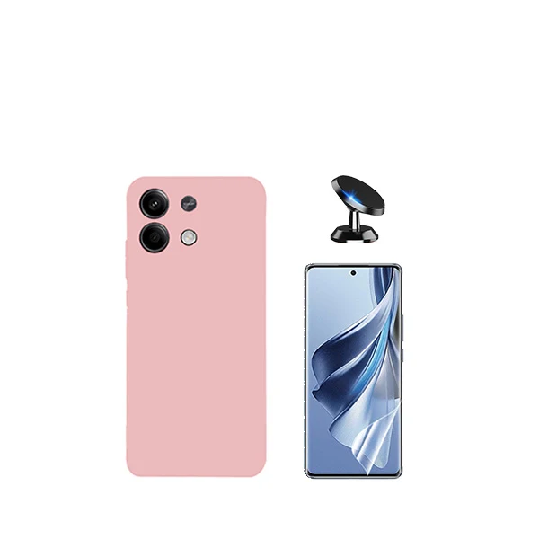 Kit Película Hydrogel Full Cover Frente + Capa Silicone Líquido + Suporte Magnético de Carro para Xiaomi Redmi Note 13 Pro...
