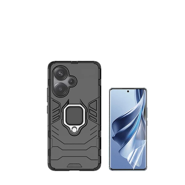 Kit Película Hydrogel Full Cover Frente + Capa 3X1 Military Defender para Xiaomi Redmi Note 13 Pro+ - Preto