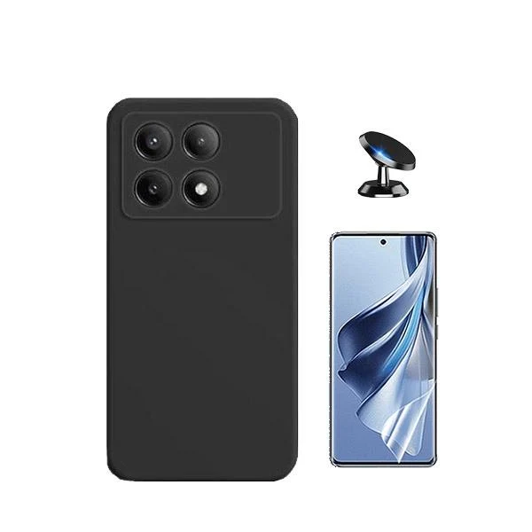 Kit Película Hydrogel Full Cover Frente + Capa Silicone Líquido + Suporte Magnético de Carro para Xiaomi Poco X6 Pro 5G -...