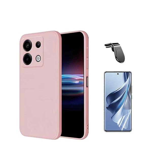 Kit Película Hydrogel Full Cover Frente + Capa Silicone Líquido + Suporte Magnético L Safe Driving Carro para Xiaomi Poco...