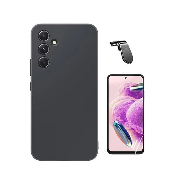 Kit Película Hydrogel Full Cover Frente + Capa Silicone Líquido + Suporte Magnético L Safe Driving Carro para Samsung Gala...
