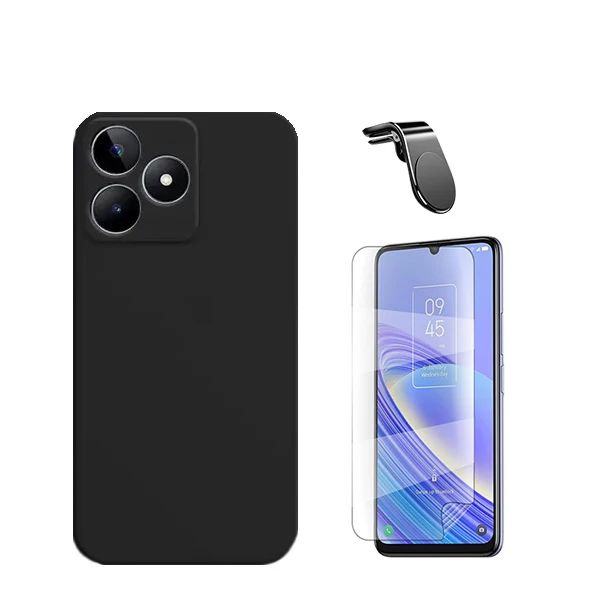 Kit Película Hydrogel Full Cover Frente + Capa Silicone Líquido + Suporte Magnético L Safe Driving Carro para Realme C53 -...