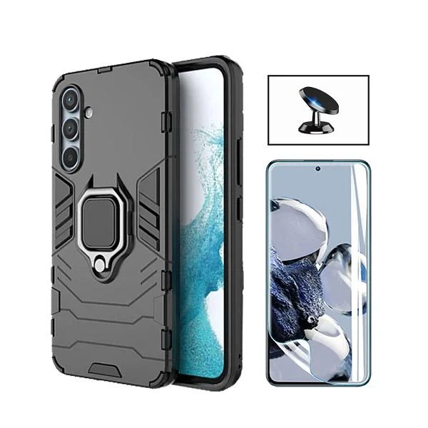 Kit Película Hydrogel Full Cover Frente + Capa 3X1 Military Defender + Suporte Magnético de Carro para Samsung Galaxy A55...