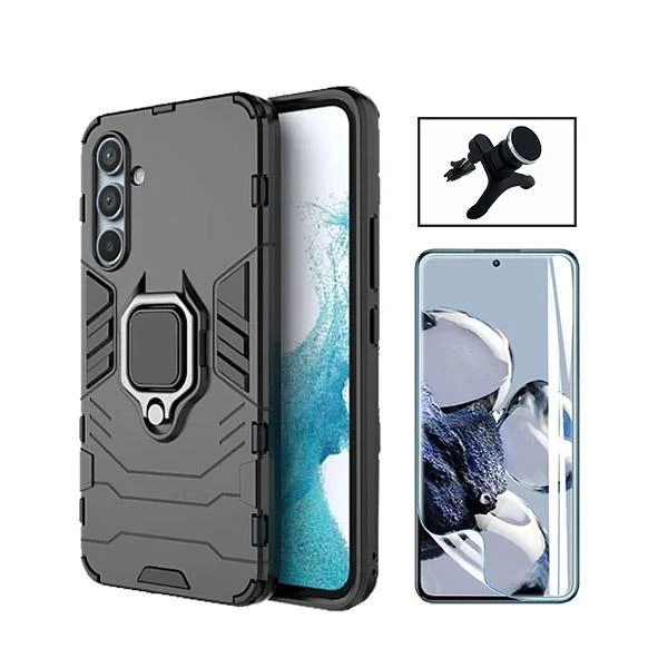 Kit Película Hydrogel Full Cover Frente + Capa 3X1 Military Defender + Suporte Magnético de Carro Reforçado para Samsung G...