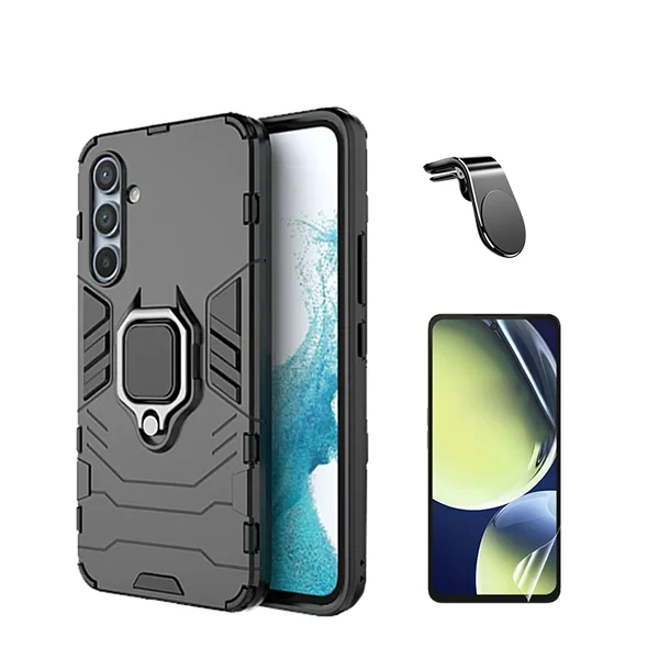 Kit Película Hydrogel Full Cover Frente + Capa 3X1 Military Defender + Suporte Magnético L Safe Driving Carro para Samsung...