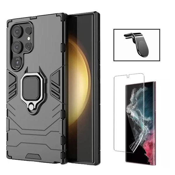 Kit Película Hydrogel Full Cover Frente + Capa 3X1 Military Defender + Suporte Magnético L Safe Driving Carro para Samsung...