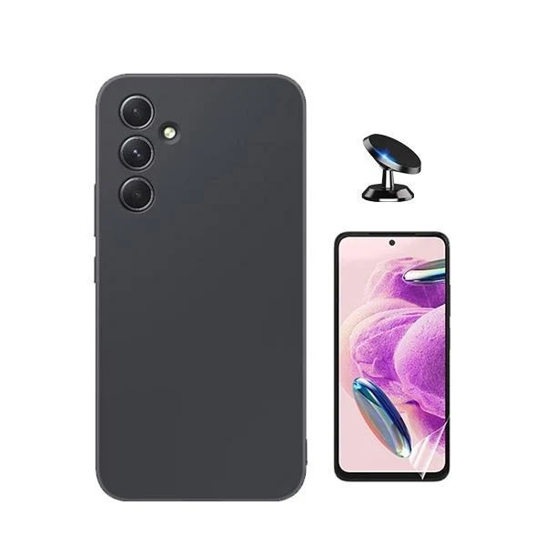 Kit Película Hydrogel Full Cover Frente + Capa Silicone Líquido + Suporte Magnético de Carro para Samsung Galaxy A35 5G -...