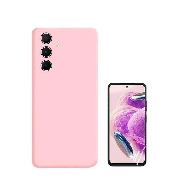 Kit Película Hydrogel Full Cover Frente + Capa Silicone Líquido para Samsung Galaxy A35 5G - Rosa