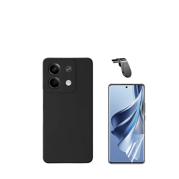 Kit Película Hydrogel Full Cover Frente + Capa Silicone Líquido + Suporte Magnético L Safe Driving Carro para Xiaomi Redmi...