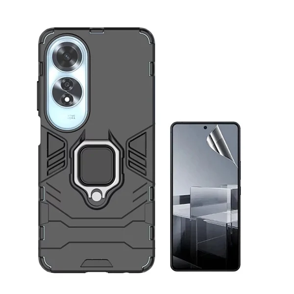 Kit Película Hydrogel Full Cover Frente + Capa 3x1 Military Defender para Oppo A60 - Preto