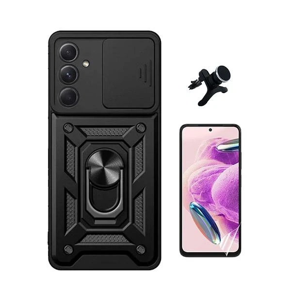 Kit Película Hydrogel Full Cover Frente + Capa Magnetic Military Defender Slide Window Anti-Impacto + Suporte Magnético de...