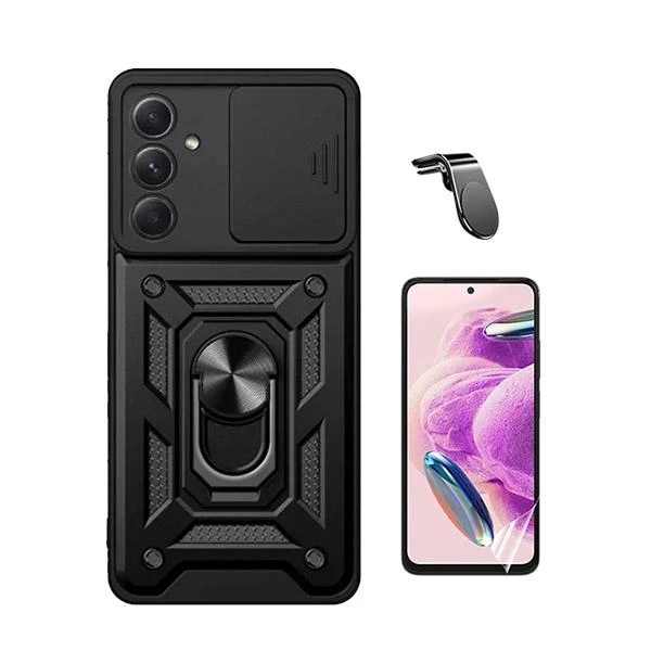 Kit Película Hydrogel Full Cover Frente + Capa Magnetic Military Defender Slide Window Anti-Impacto + Suporte Magnético L...