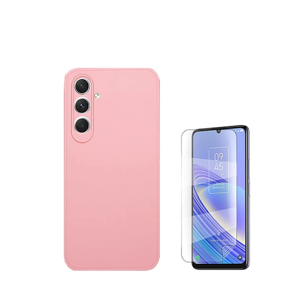 Kit Película Hydrogel Full Cover Frente + Capa Silicone Líquido para Samsung Galaxy A25 5G - Rosa