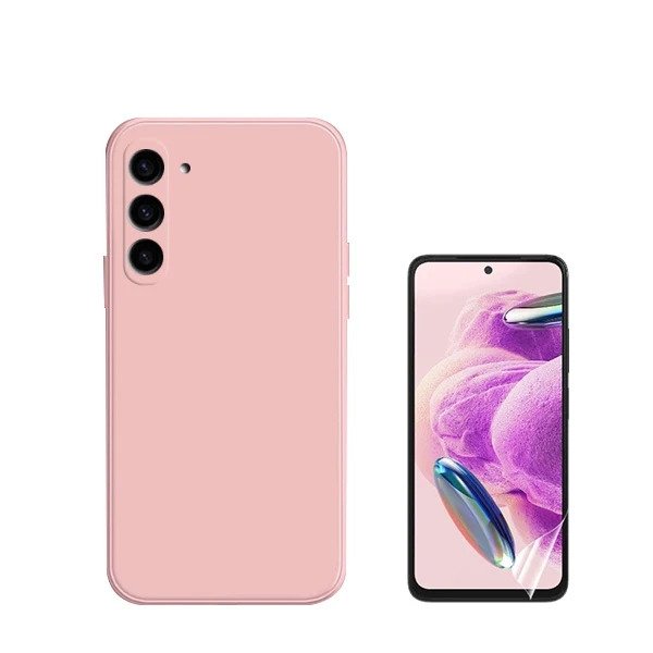 Kit Película Hydrogel Full Cover Frente + Capa Silicone Líquido para Samsung Galaxy S24 Plus + 5G - Rosa
