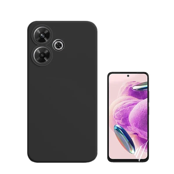 Kit Película Hydrogel Full Cover Frente + Capa Silicone Líquido para Xiaomi Redmi 13 5G - Preto