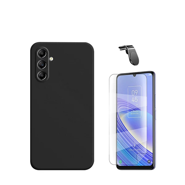 Kit Película Hydrogel Full Cover Frente + Capa Silicone Líquido + Suporte Magnético L Safe Driving Carro para Samsung Gala...