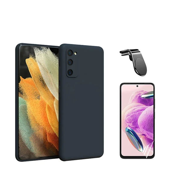 Kit Película Hydrogel Full Cover Frente + Capa Silicone Líquido + Suporte Magnético L Safe Driving Carro para Samsung Gala...