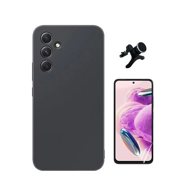 Kit Película Hydrogel Full Cover Frente + Capa Silicone Líquido + Suporte Magnético de Carro Reforçado para Samsung Galaxy...