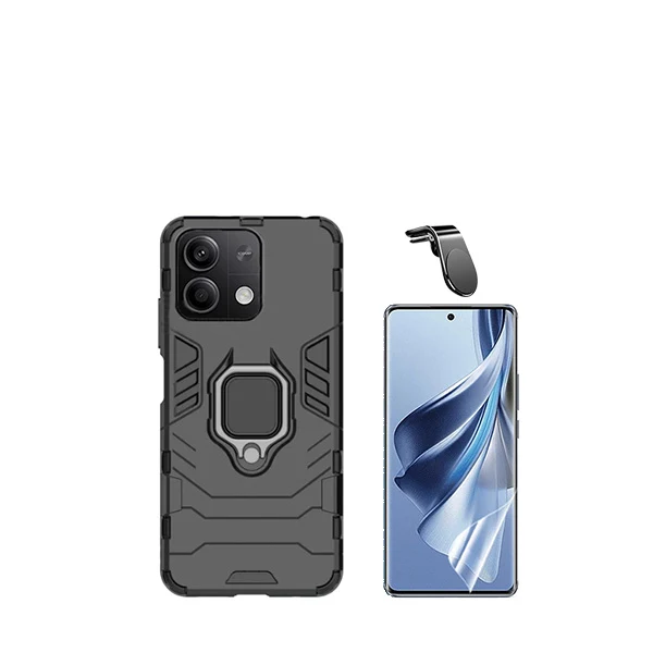 Kit Película Hydrogel Full Cover Frente + Capa 3X1 Military Defender + Suporte Magnético L Safe Driving Carro para Xiaomi...