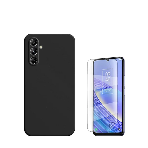 Kit Película Hydrogel Full Cover Frente + Capa Silicone Líquido para Samsung Galaxy A15 5G - Preto