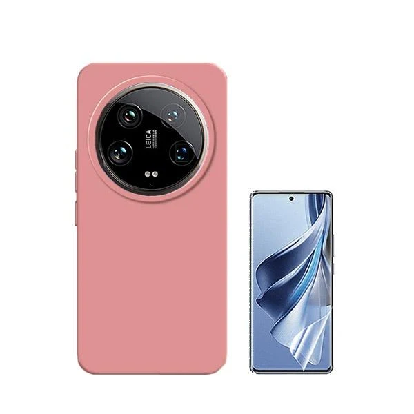 Kit Película Hydrogel Full Cover Frente + Capa Silicone Líquido para Xiaomi 14 Ultra - Rosa