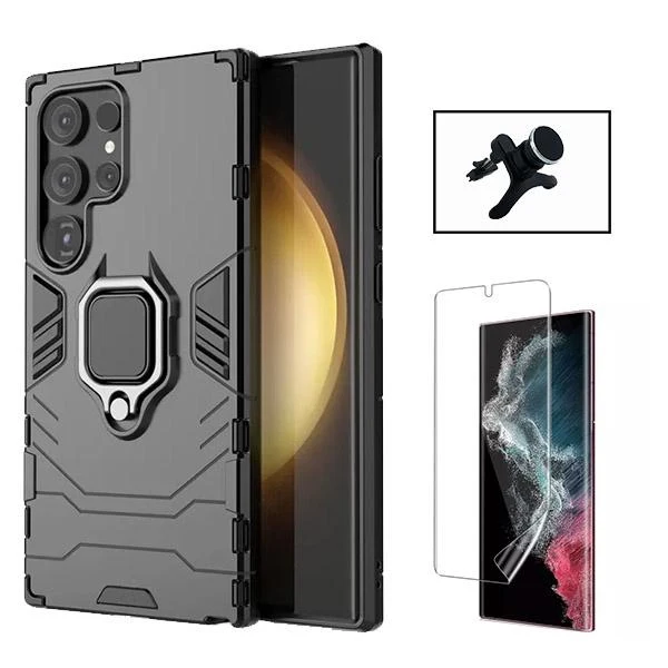 Kit Película Hydrogel Full Cover Frente + Capa 3X1 Military Defender + Suporte Magnético de Carro Reforçado para Samsung G...